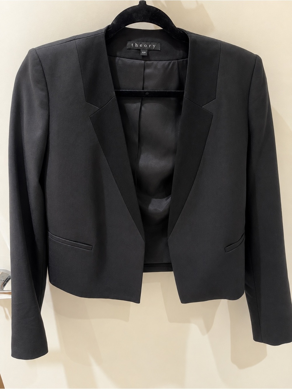 Theory Black Women's Cropped Open-Front Blazer